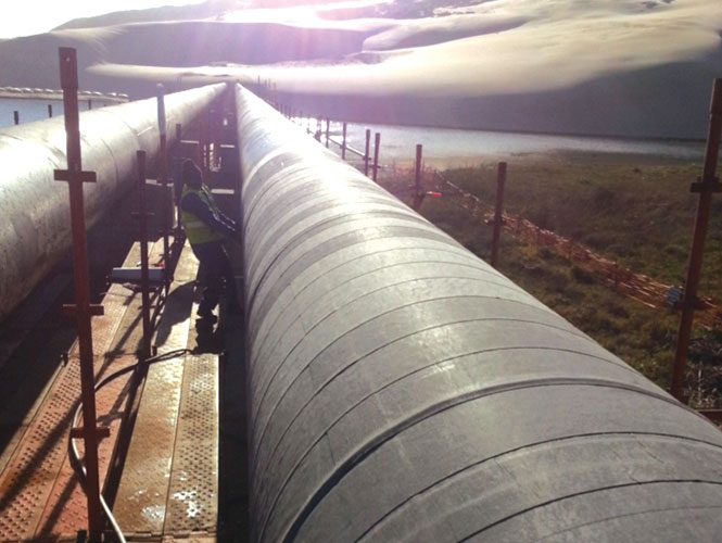 Steelcoat 500 System protecing an exposed water pipeline