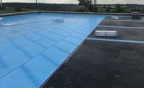 Knaptoft Reservoir during application of Premseal Waterproofing membrane