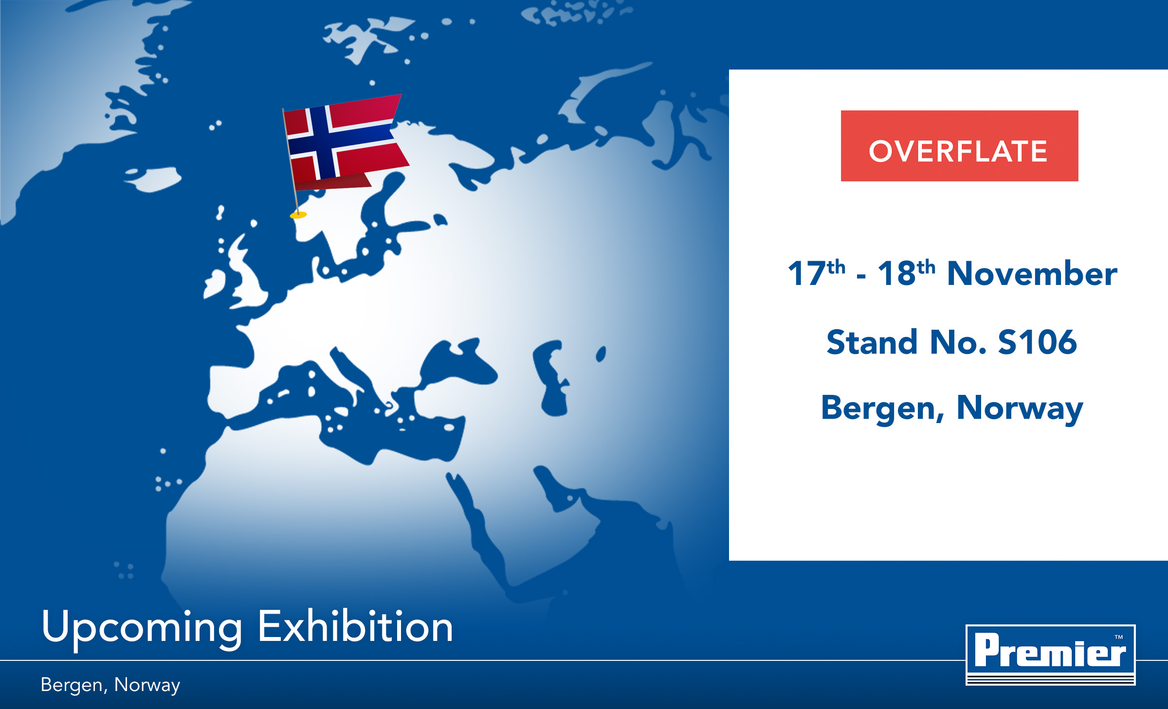 Graphic for with map and Norwegen flag displaying details for the Overflate conference in Bergen.