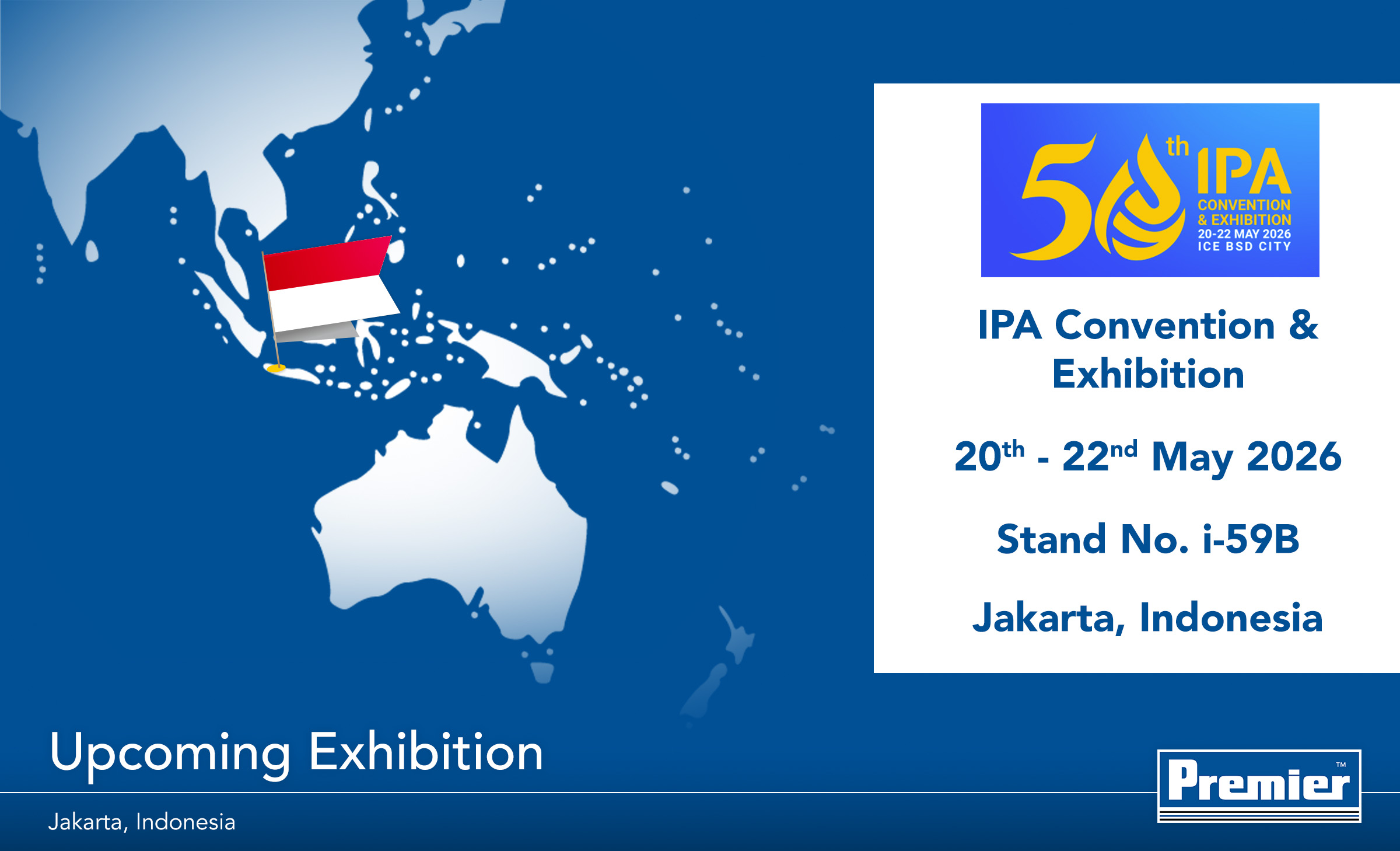 Graphic with map and Indonesian flag displaying details for the IPA CONVEX conference in Jakarta.